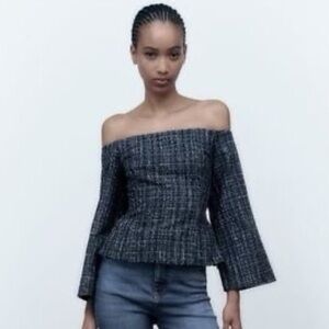 006 NWT ZARA Off Shoulder Tweed Top